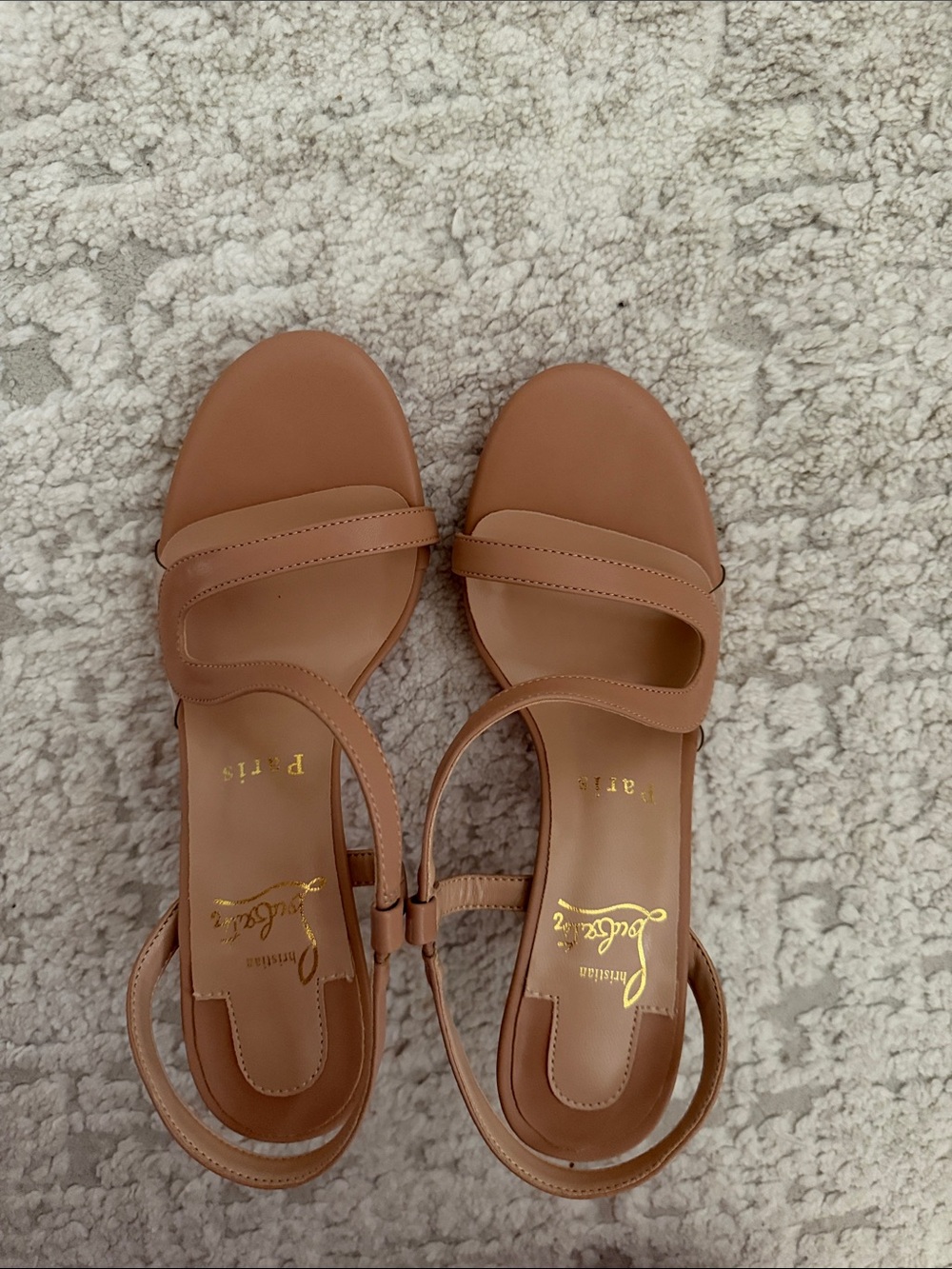 Beige Leather Open-Toe Slingback Heels